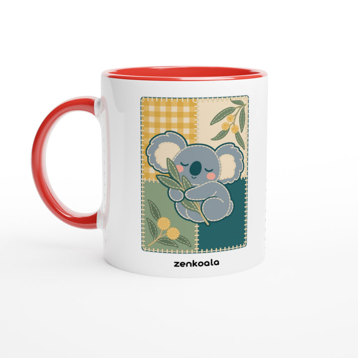 Koala Quilt mug in red: white with a red rim, inside and handle, Zen Koala Australia