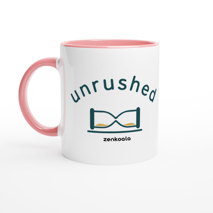 Unrushed mug in pink: white with a pink rim, inside and handle, Zen Koala Australia