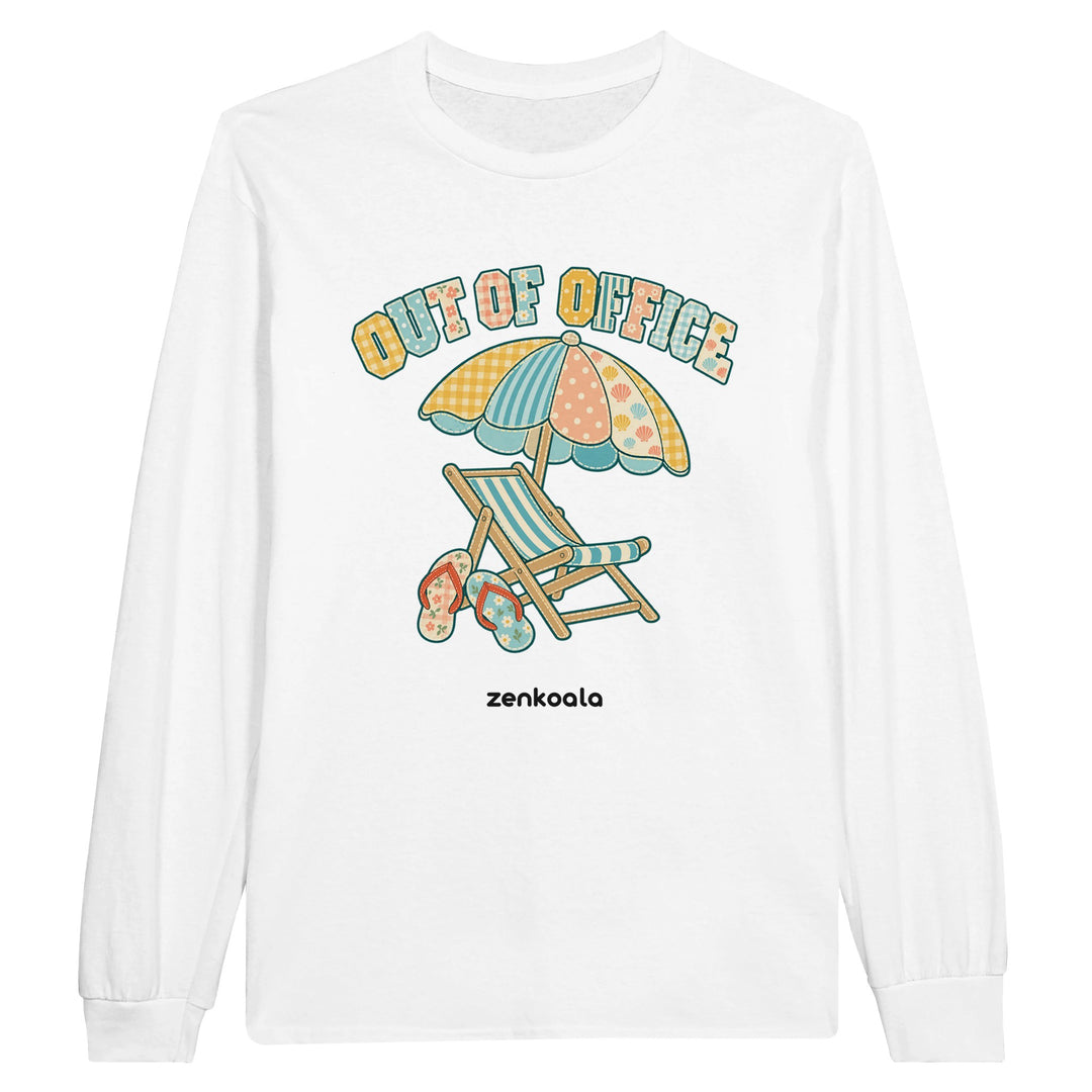 Out of Office Beach feel-good long sleeve tee in white, Zen Koala Australia