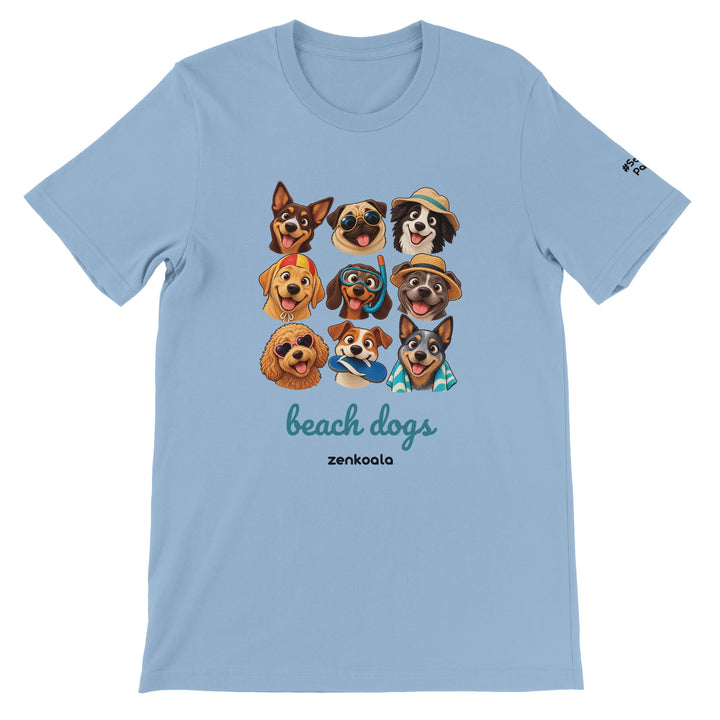 Beach Dogs feel-good tee in light blue, Zen Koala Australia