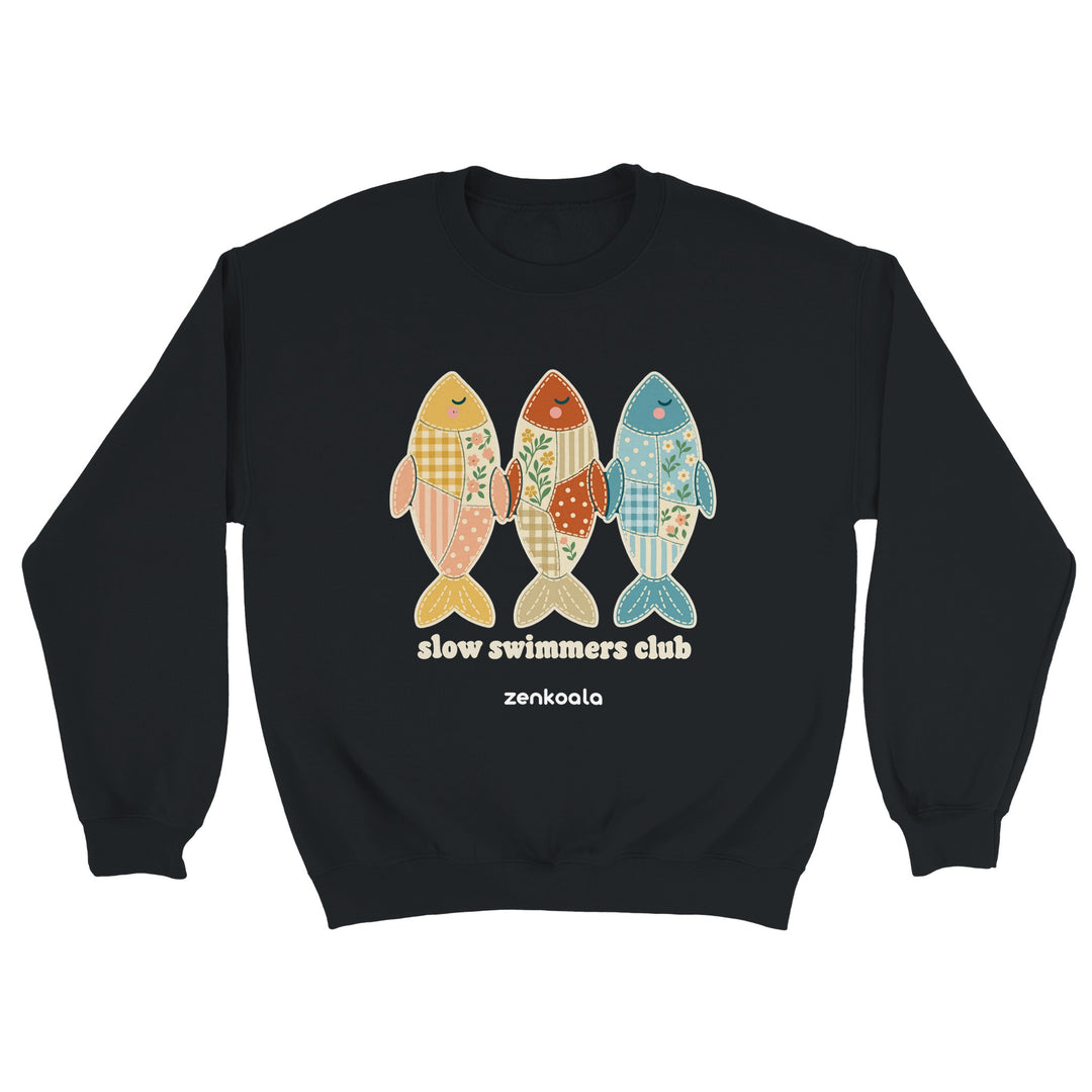 Slow Swimmers Club feel-good sweatshirt in black, Zen Koala Australia