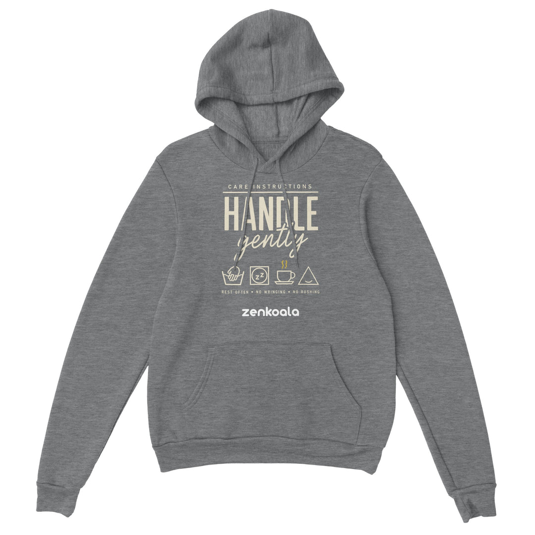 Handle Gently Care Instructions feel-good hoodie in Sport Grey — Zen Koala Australia