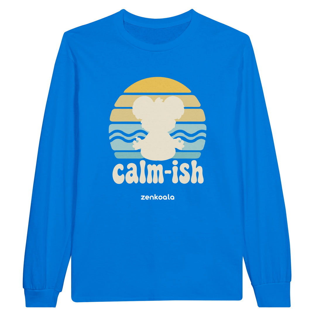 Calm-ish Retro Sunset Koala feel-good long sleeve tee in royal, Zen Koala Australia