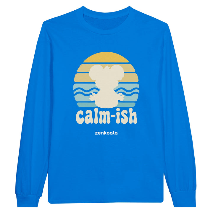 Calm-ish Retro Sunset Koala feel-good long sleeve tee in royal, Zen Koala Australia