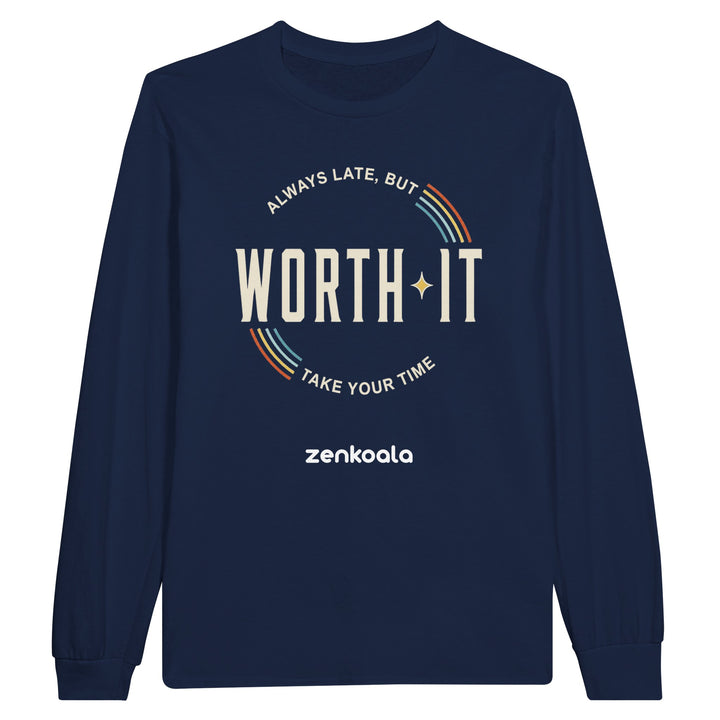 Always Late But Worth It long sleeve tee in navy — Zen Koala Australia