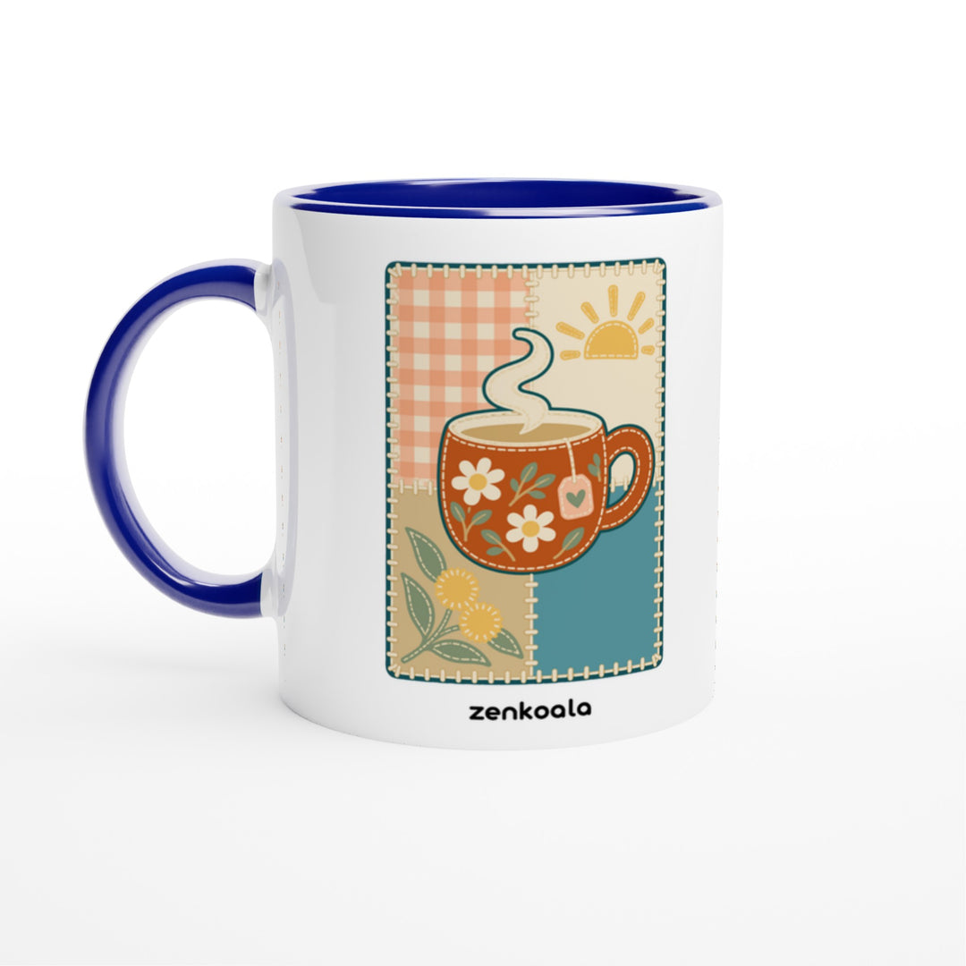 Cuppa Quilt mug in blue: white with a blue rim, inside and handle, Zen Koala Australia