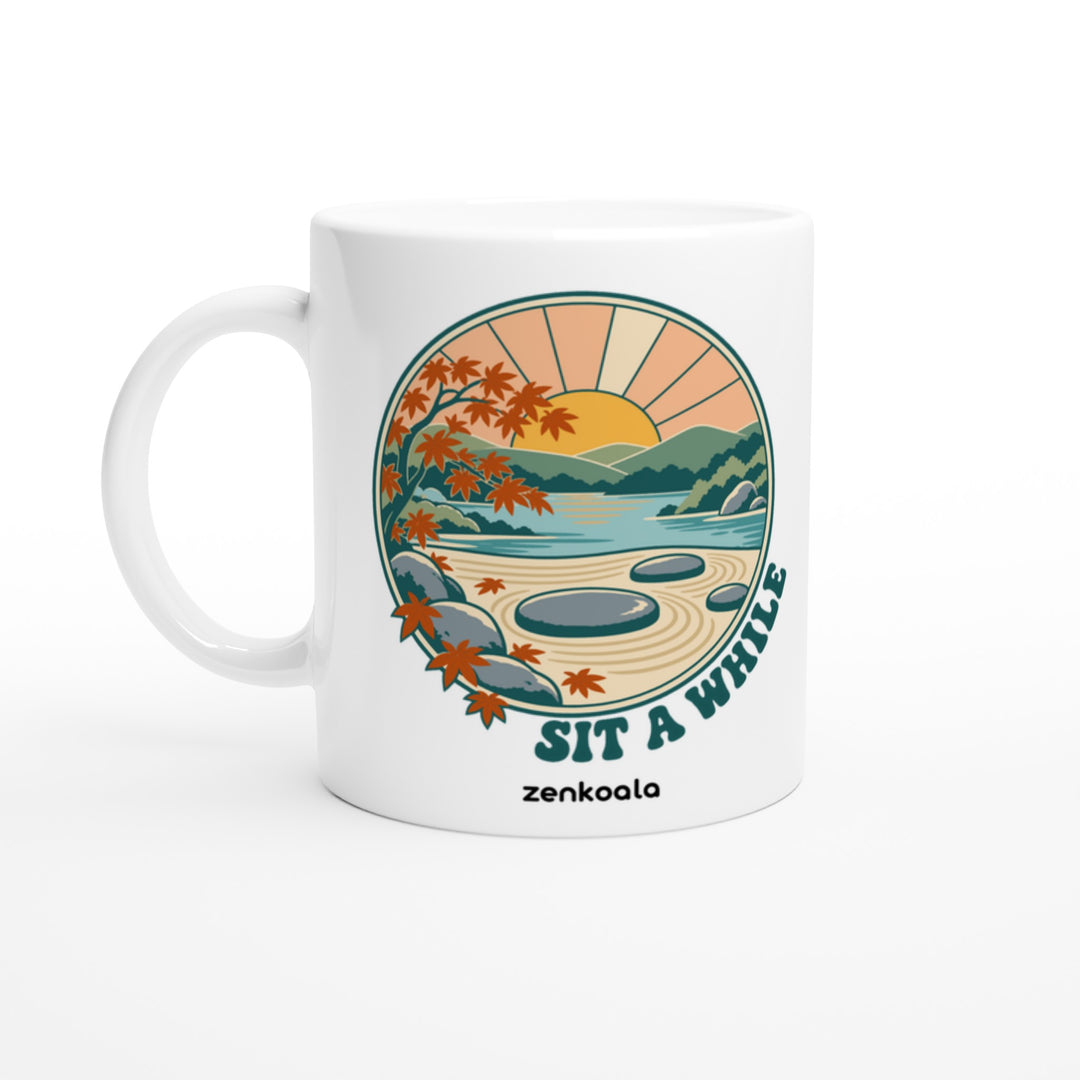 Zen Garden Sit a While mug in all white, Zen Koala Australia