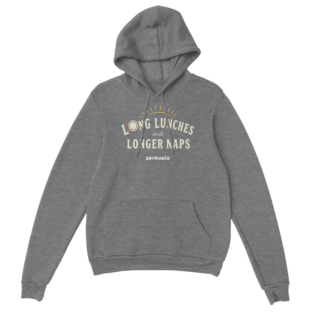Long Lunches and Longer Naps feel-good hoodie in sport grey, Zen Koala Australia