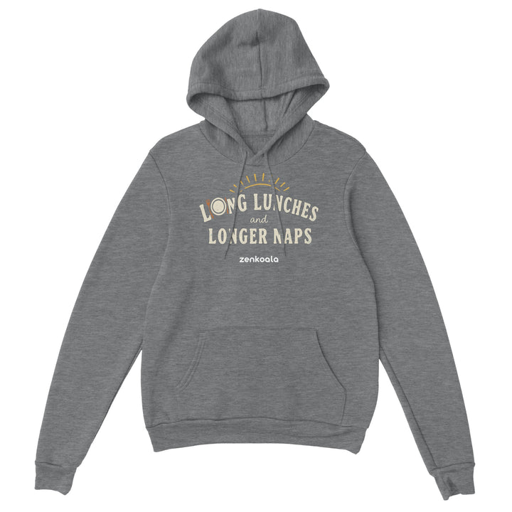 Long Lunches and Longer Naps feel-good hoodie in sport grey, Zen Koala Australia
