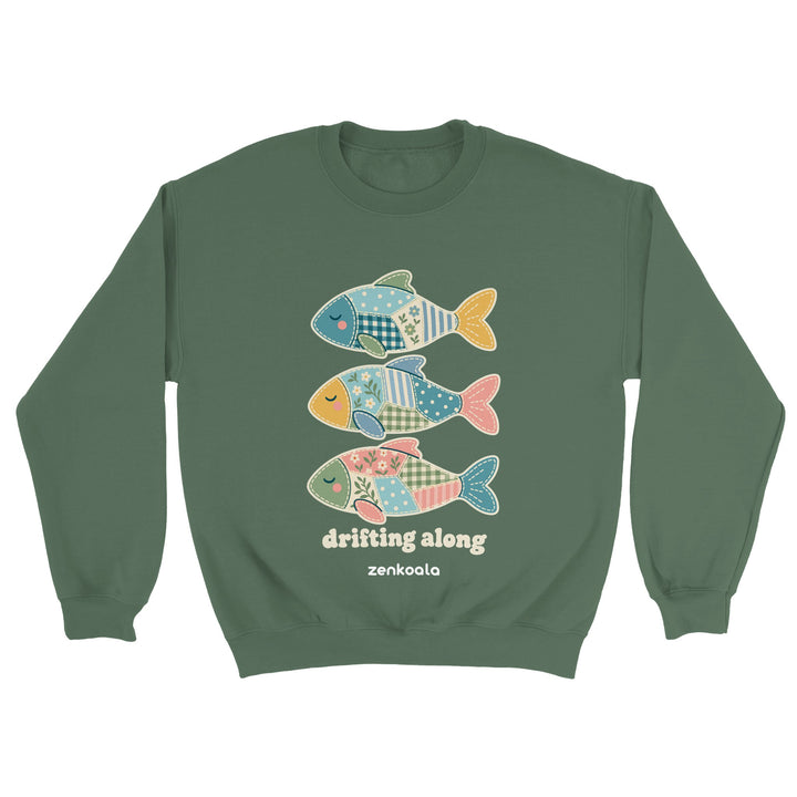 Drifting Along Fish feel-good sweatshirt in military green, Zen Koala Australia