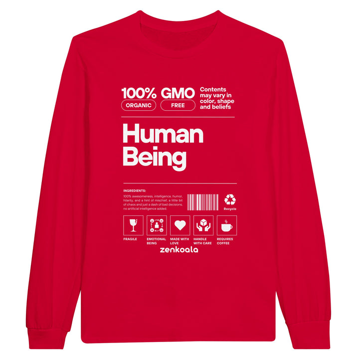 Human Being feel-good long sleeve tee in red, Zen Koala Australia