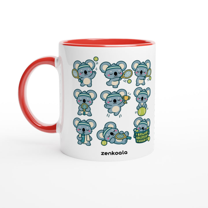 Tennis Koalas mug in red: white with a red rim, inside and handle, Zen Koala Australia