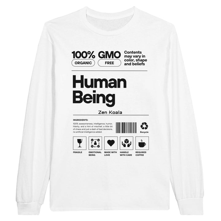 Human Being feel-good long sleeve tee — a human being, not a human doing, Zen Koala Australia