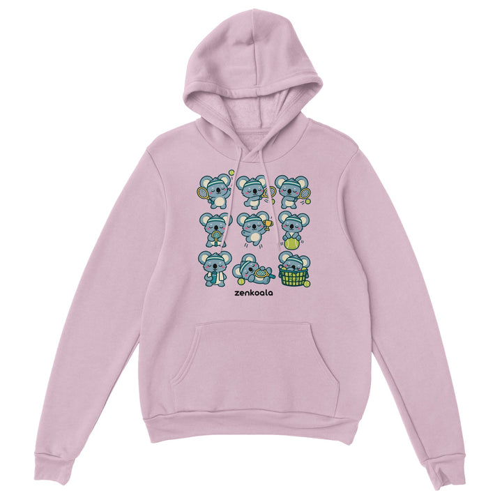 Tennis Koalas feel-good hoodie in light pink, Zen Koala Australia
