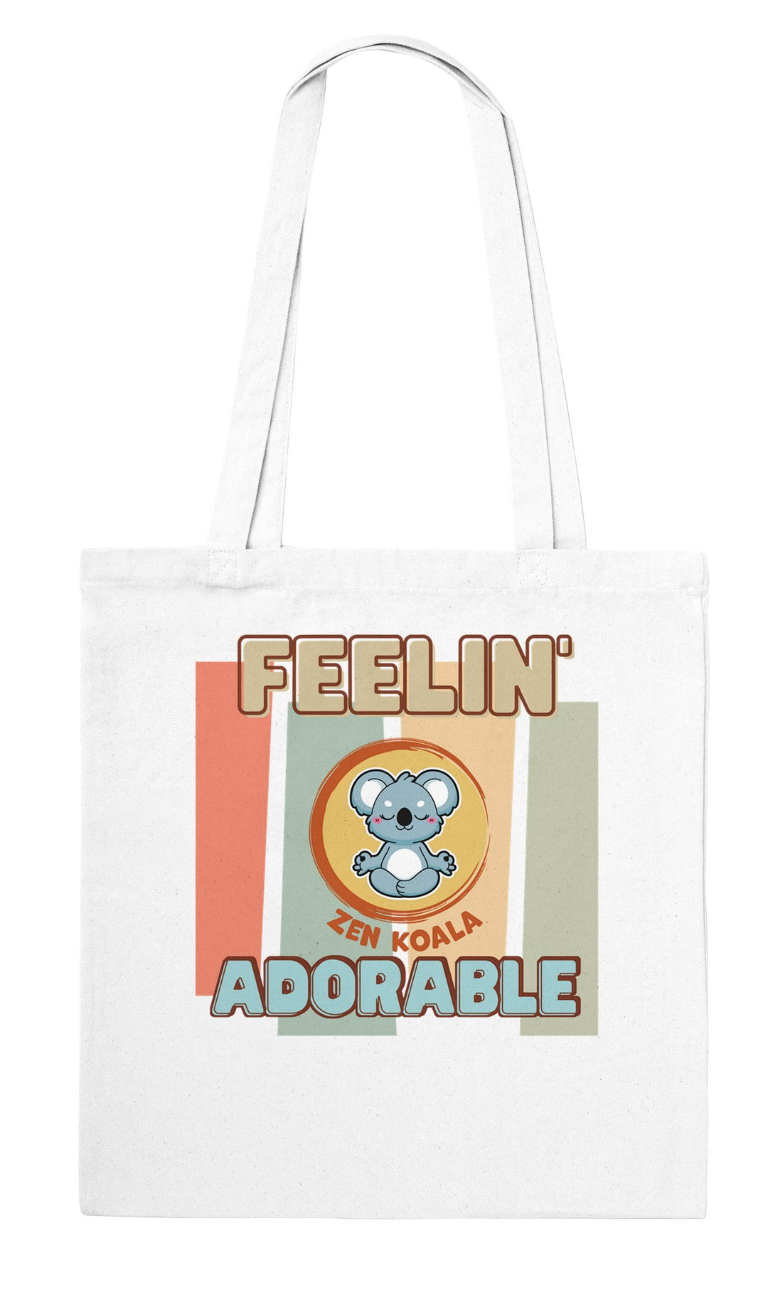 Feeling Adorable feel-good tote bag in white: retro stripes and our meditating koala, Zen Koala Australia