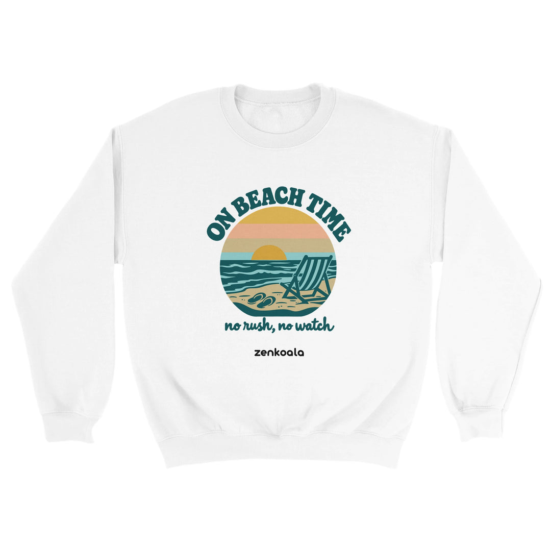 On Beach Time feel-good sweatshirt in white, Zen Koala Australia