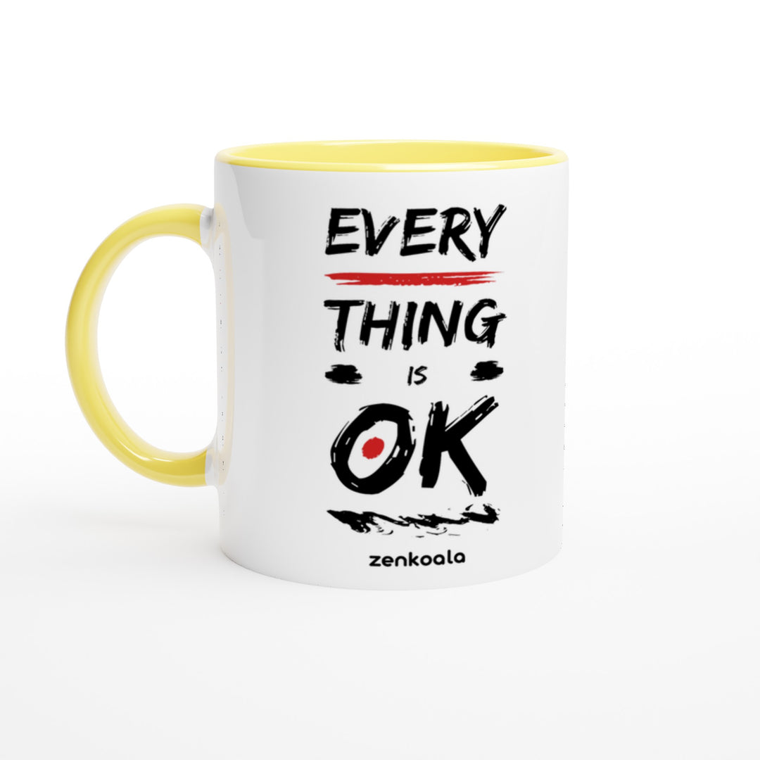 Everything is OK mug in yellow: white with a yellow rim, inside and handle, Zen Koala Australia