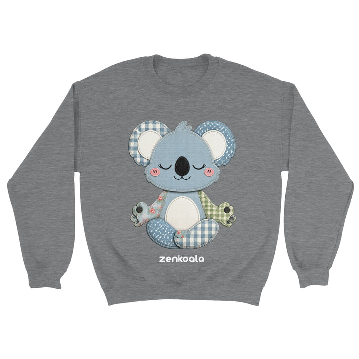 Faux Patchwork Meditating Koala feel-good sweatshirt in Sport Grey — Zen Koala Australia
