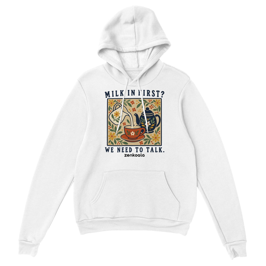 Milk in First feel-good hoodie in white, Zen Koala Australia