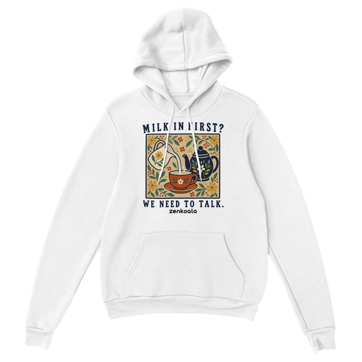 Milk in First feel-good hoodie in white, Zen Koala Australia