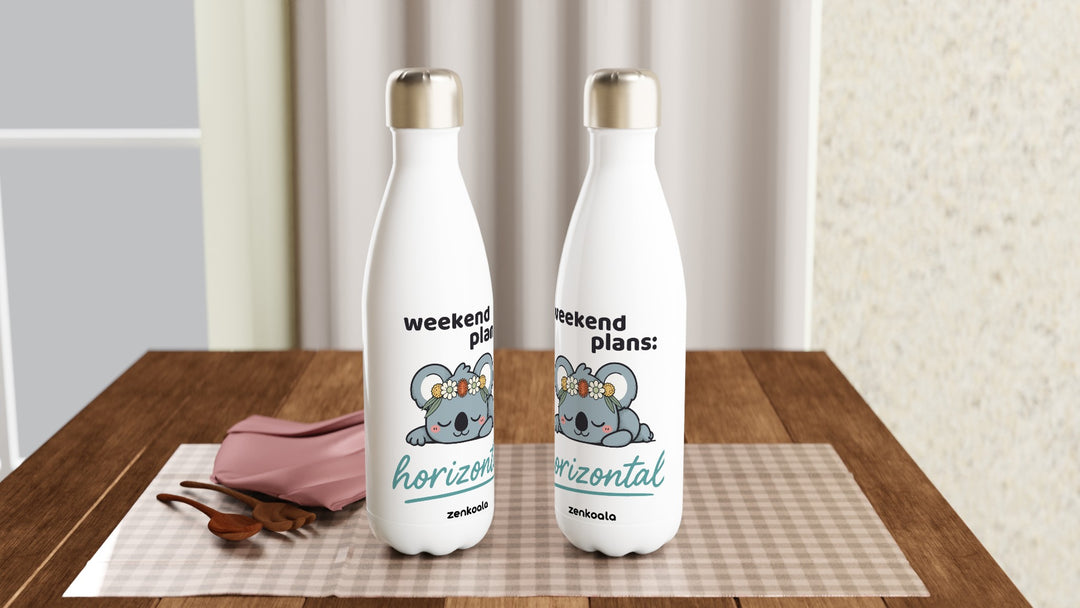 Two Weekend Plans Horizontal Koala water bottles on a table, Zen Koala Australia