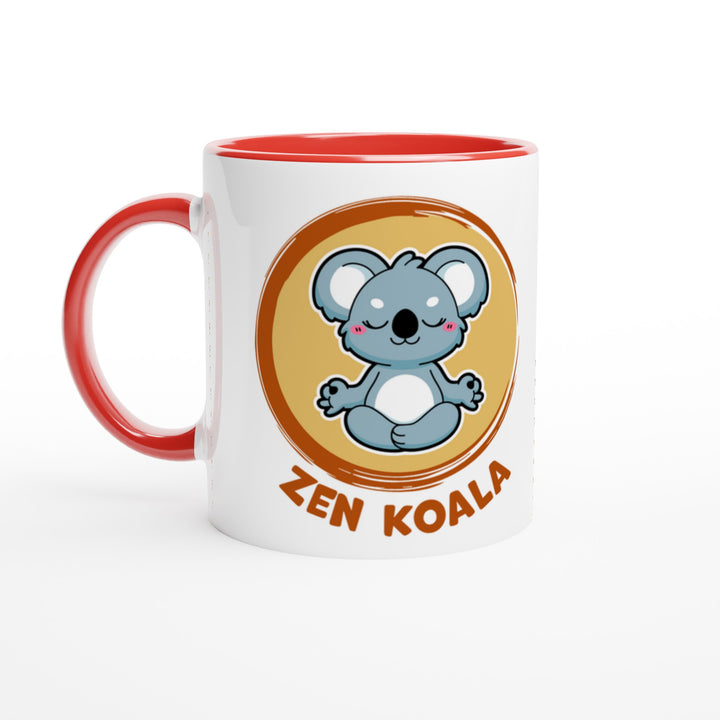 Zen Koala mug in red: white with a red rim, inside and handle, Zen Koala Australia