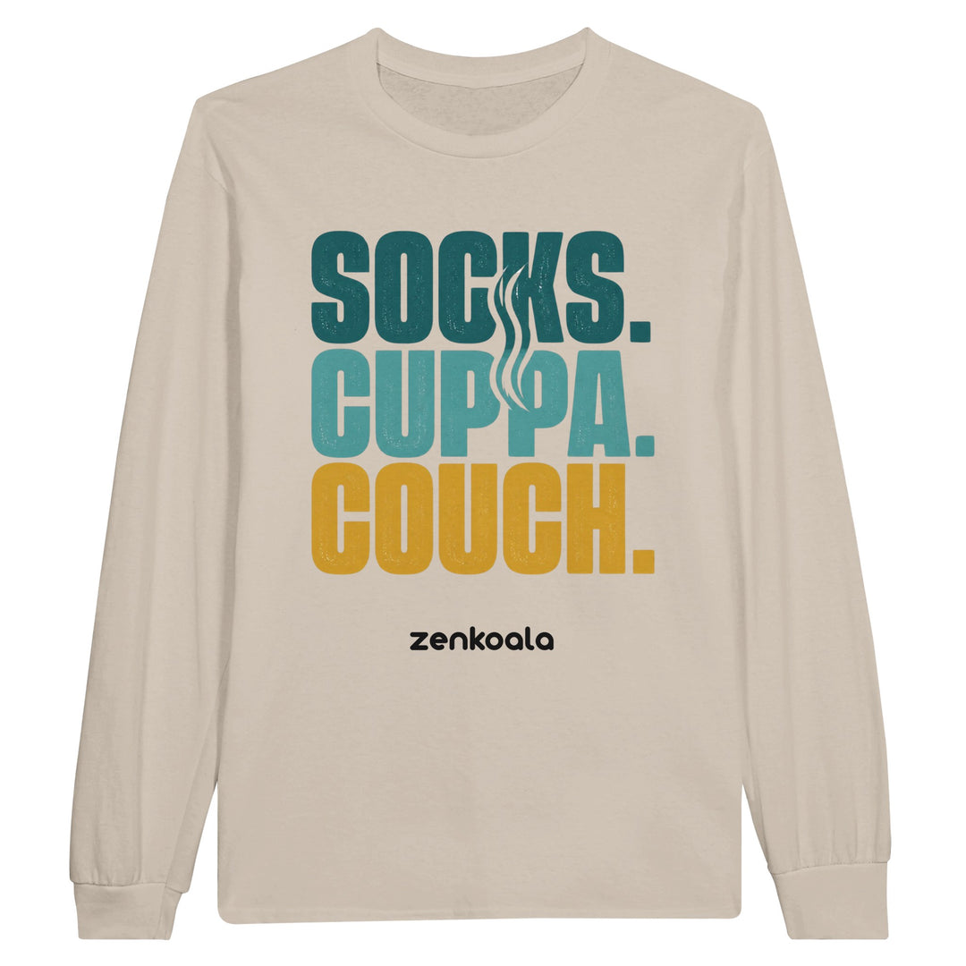 Socks Cuppa Couch long sleeve tee in sand — Zen Koala Australia