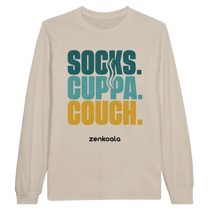 Socks Cuppa Couch long sleeve tee in sand — Zen Koala Australia