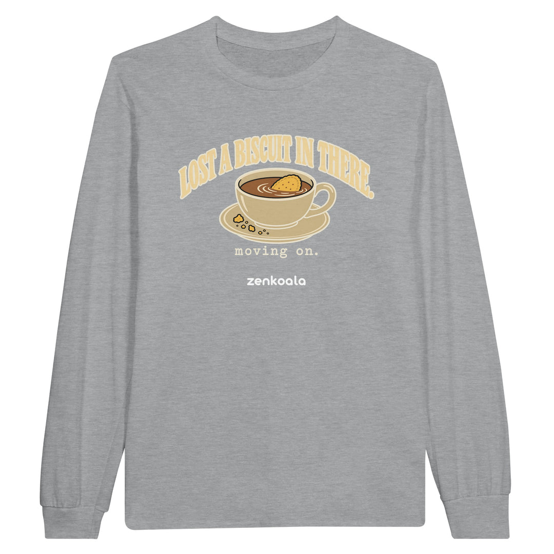 Lost a Biscuit in There feel-good long sleeve tee in sports grey, Zen Koala Australia