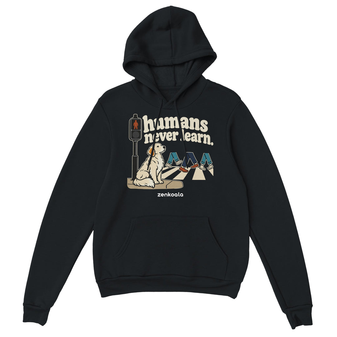Humans Never Learn feel-good hoodie in black, Zen Koala Australia
