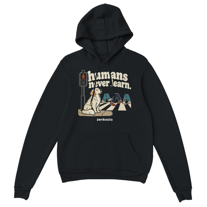 Humans Never Learn feel-good hoodie in black, Zen Koala Australia