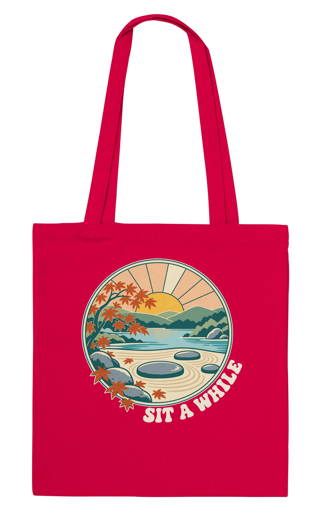 Zen Garden Sit a While feel-good tote bag in red, Zen Koala Australia