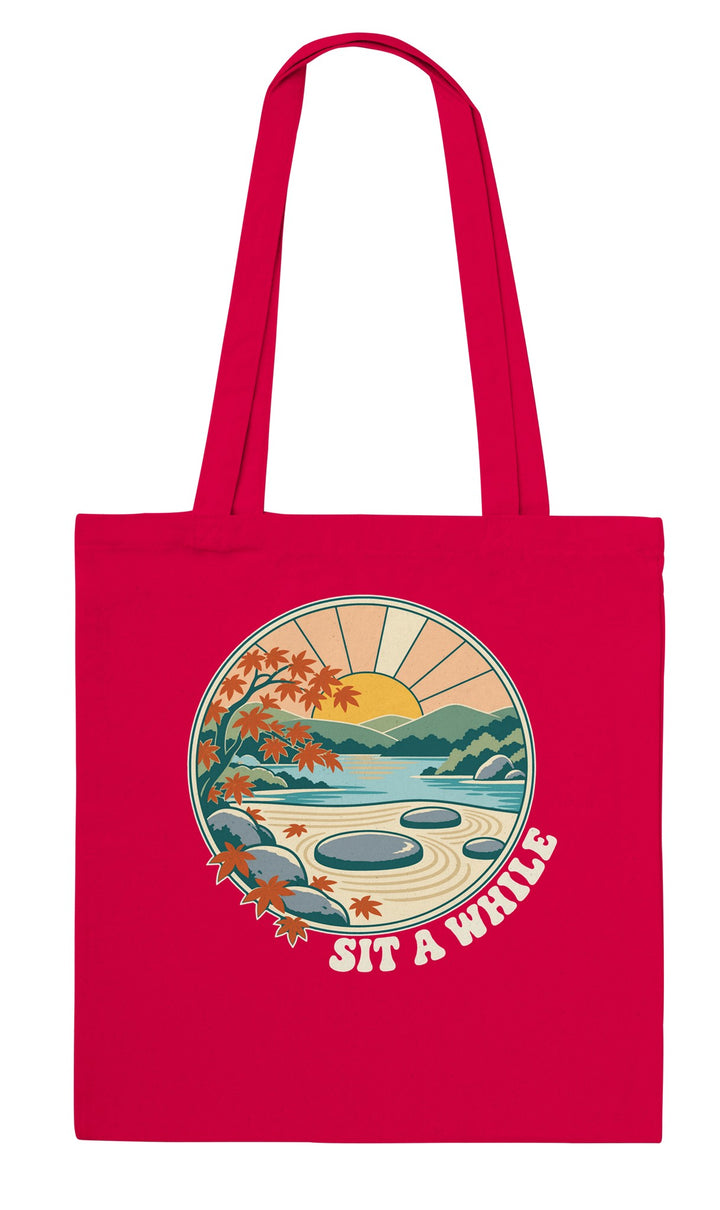 Zen Garden Sit a While feel-good tote bag in red, Zen Koala Australia