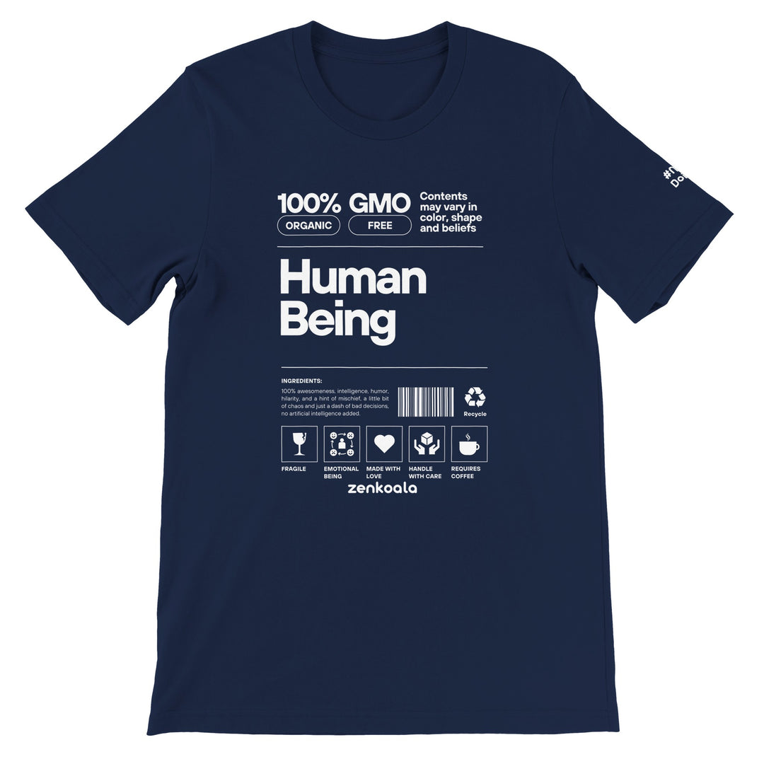Human Being feel-good tee in navy, Zen Koala Australia
