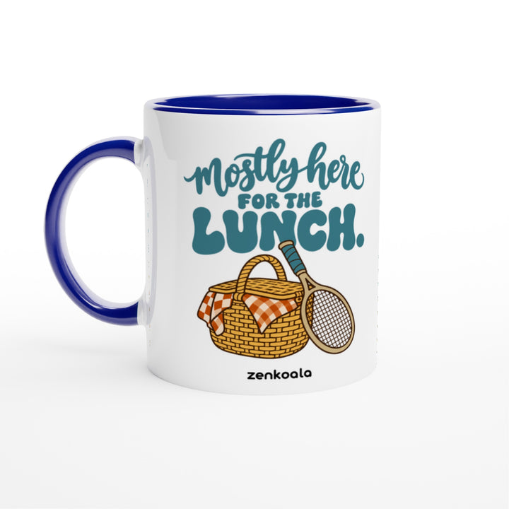 Mostly Here for the Lunch feel-good mug: a picnic basket and racquet, Zen Koala Australia