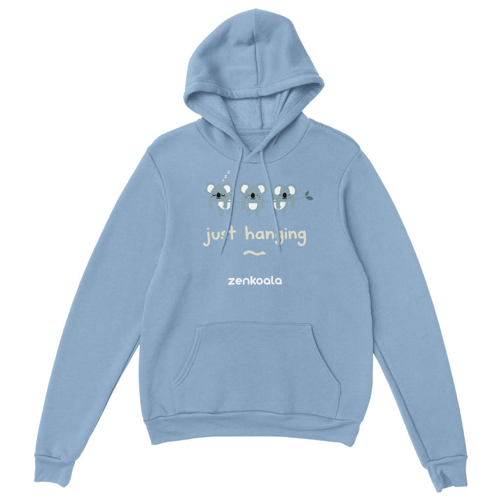 Just Hanging feel-good hoodie in Light Blue — Zen Koala Australia