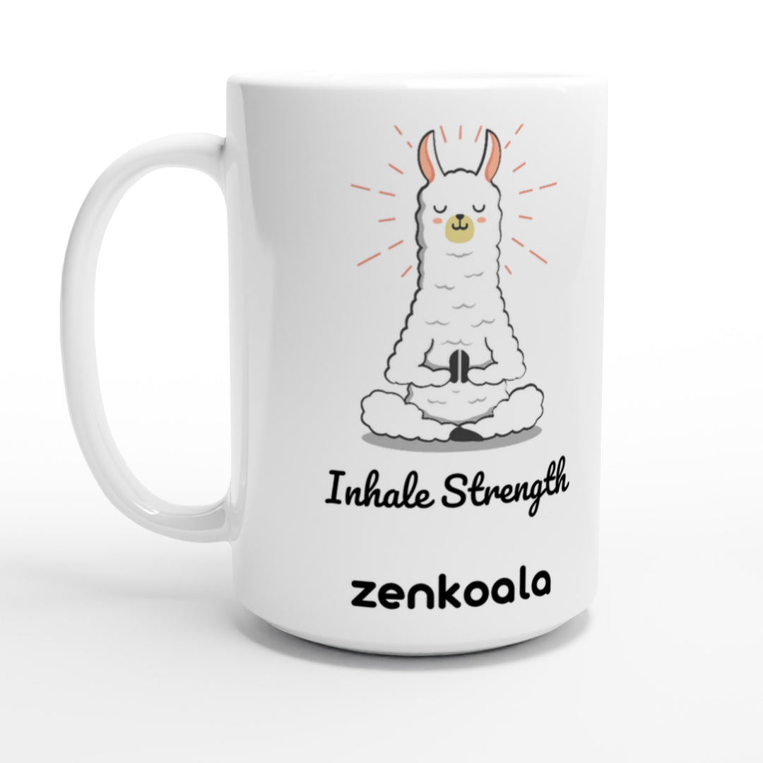 Breathe feel-good 15oz mug: a llama meditating mid-breath, Zen Koala Australia