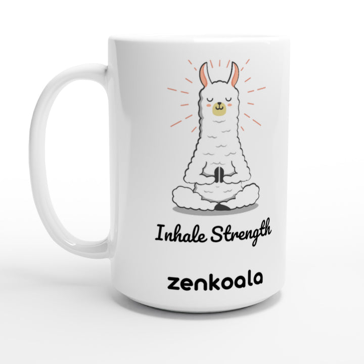 Breathe feel-good 15oz mug: a llama meditating mid-breath, Zen Koala Australia