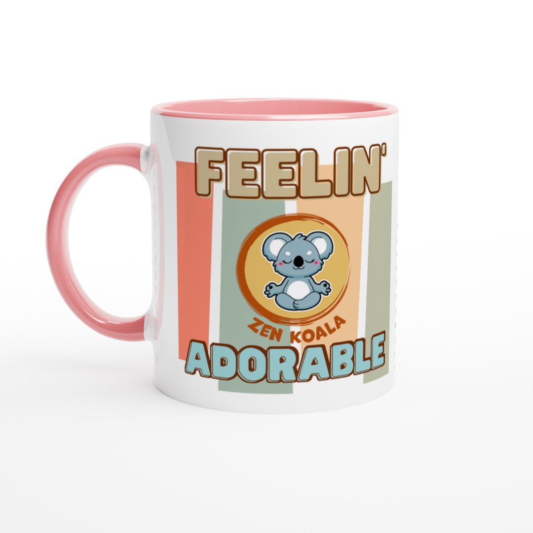 Feeling Adorable mug in pink: white with a pink rim, inside and handle, Zen Koala Australia