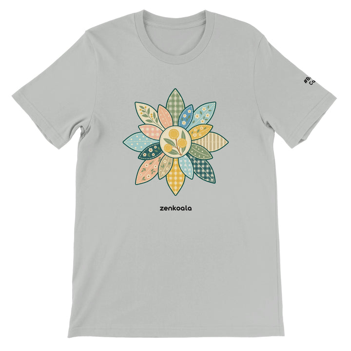 Wattle Mandala feel-good tee in silver, Zen Koala Australia