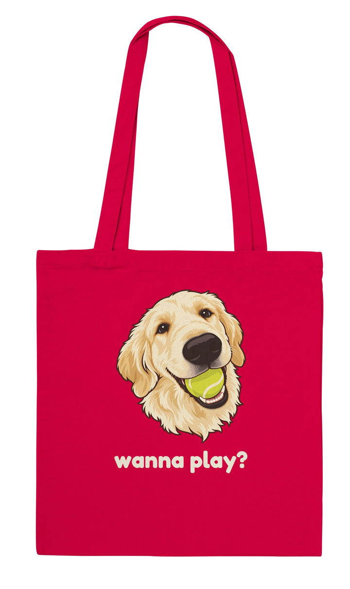 Wanna Play? feel-good tote bag in red, Zen Koala Australia