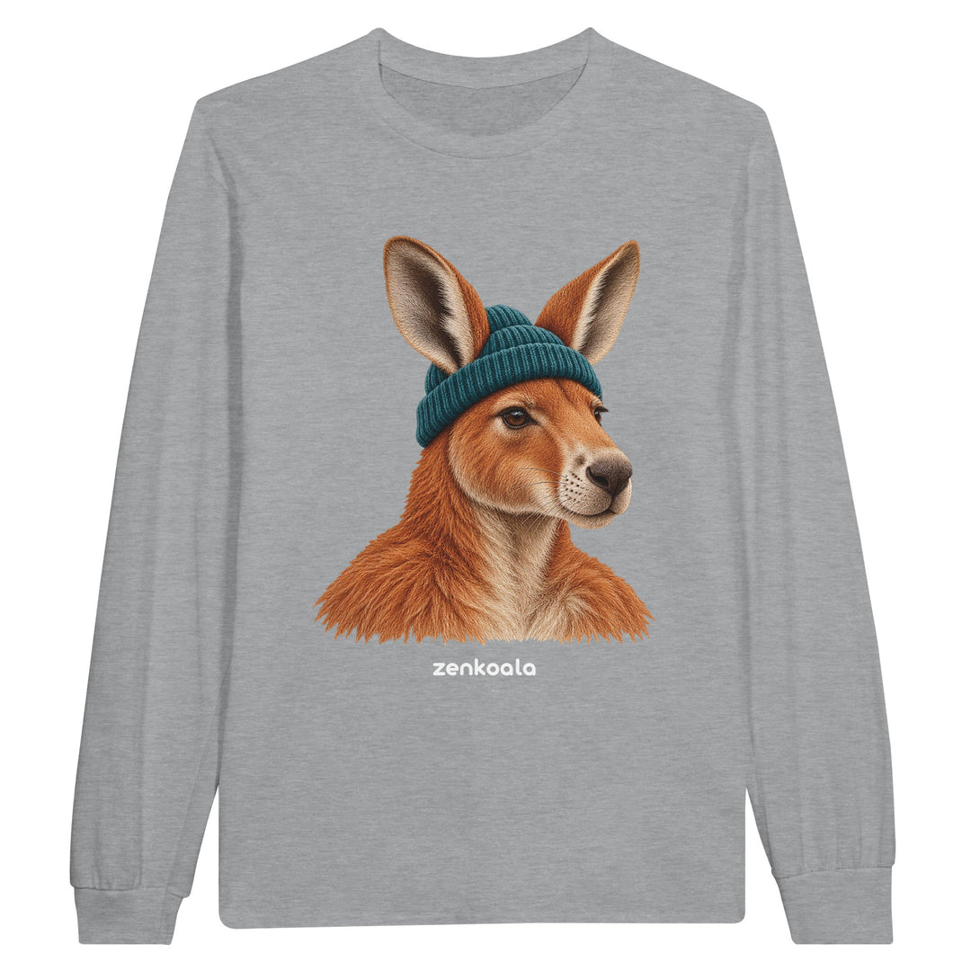 Kangaroo Beanie feel-good long sleeve tee in sports grey, Zen Koala Australia