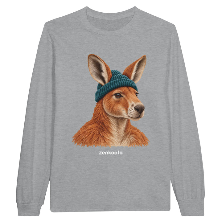 Kangaroo Beanie feel-good long sleeve tee in sports grey, Zen Koala Australia