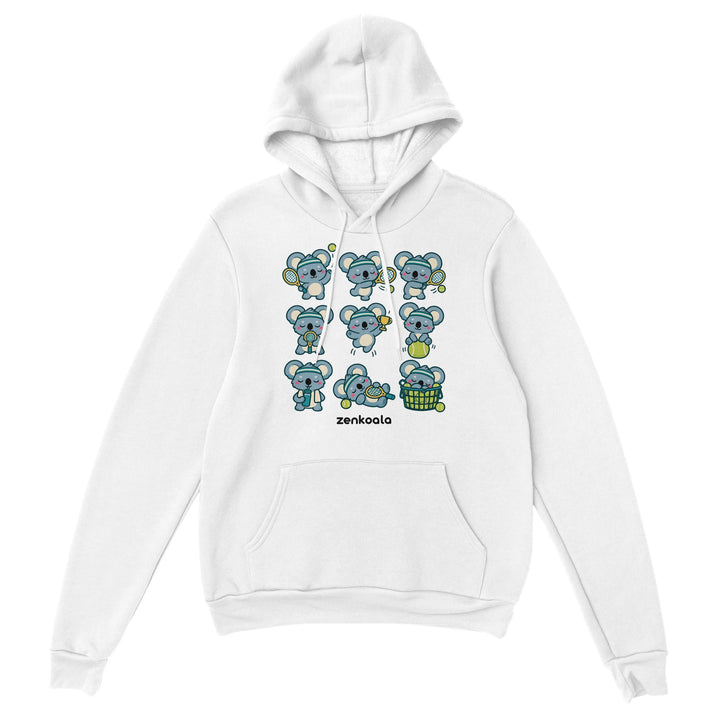 Tennis Koalas feel-good hoodie in white, Zen Koala Australia