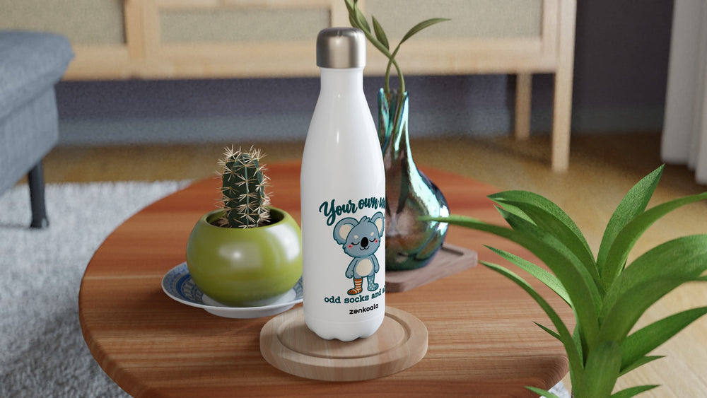 Your Own Way water bottle on a wooden table with a cactus, Zen Koala Australia