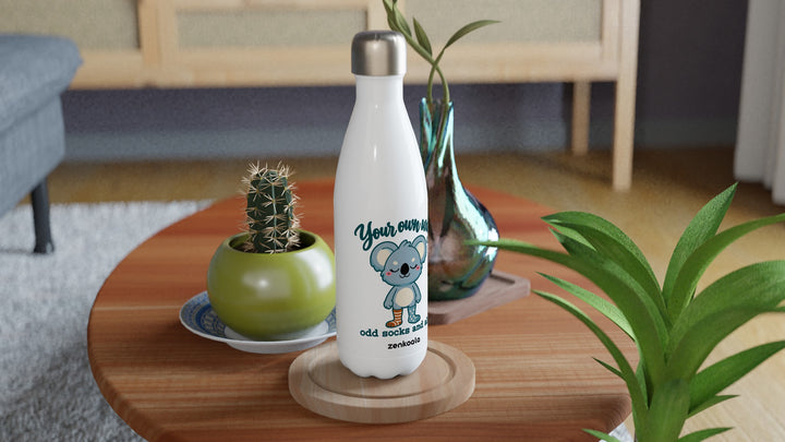Your Own Way water bottle on a wooden table with a cactus, Zen Koala Australia