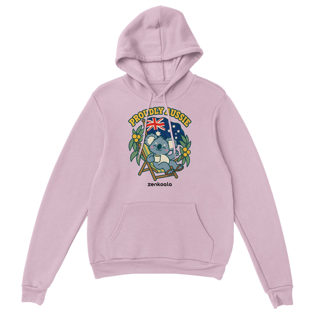 Proudly Aussie feel-good hoodie in light pink, Zen Koala Australia
