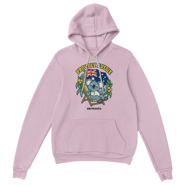 Proudly Aussie feel-good hoodie in light pink, Zen Koala Australia