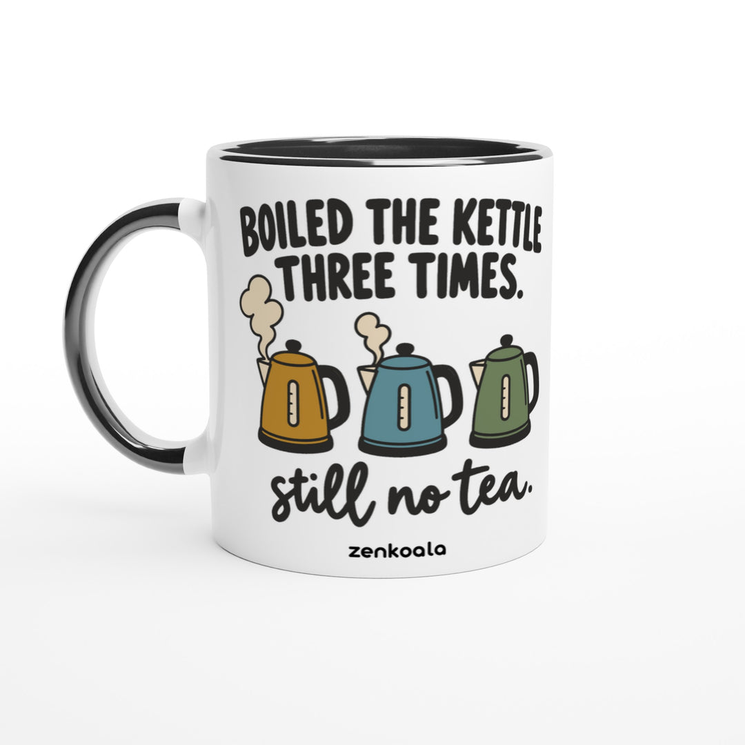 Boiled the Kettle Three Times mug in black: white with a black rim, inside and handle, Zen Koala Australia