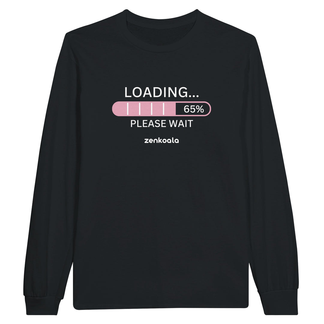 Loading feel-good long sleeve tee in black: a progress bar stuck at 65%, Zen Koala Australia
